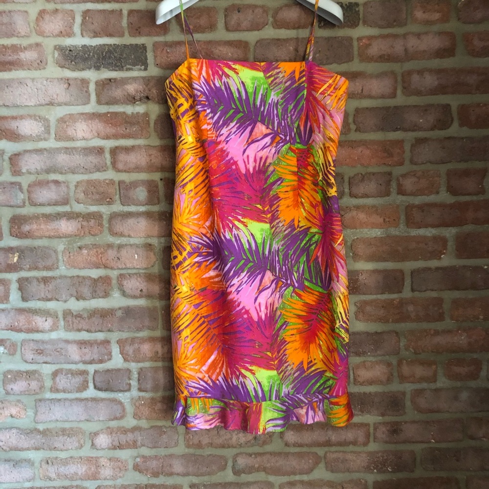 David Meister Tropical Palm Ruffle Mini Dress 6